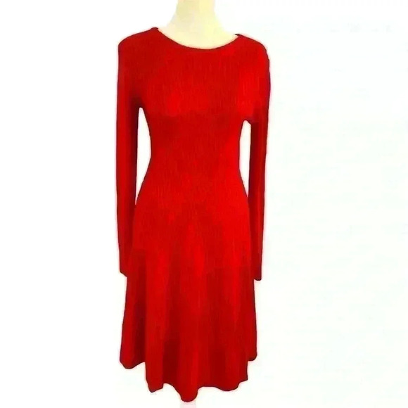 Jessica Howard Sweater Dress Size S Red Pattered Waist Holiday Bodycon Stretch - Picture 1 of 12